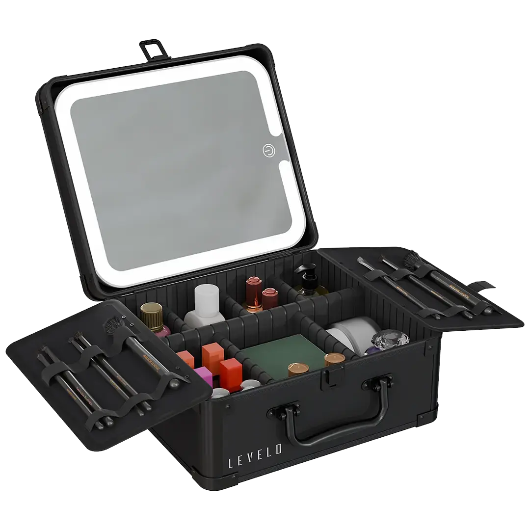 Levelo Elite Makeup Box Organizer with Mirror - Black