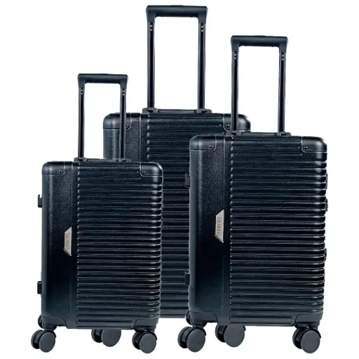 [LVLTRVLOLUGMBK] Levelo Travelo Aluminum & PC Luggage Set - Metallic Black 